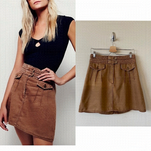 FREE People-Braided A-line Mini Western Boho Brown Skirt (Size:6)